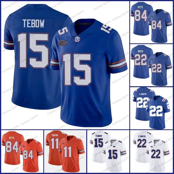 15 Maglia da calcio Tim Tebow 11 Kyle Trask 22 Emmitt Smith E.Smith 81 Aaron Hernandez 84 Pitts All Stitched SEC Florida College Football Maglie