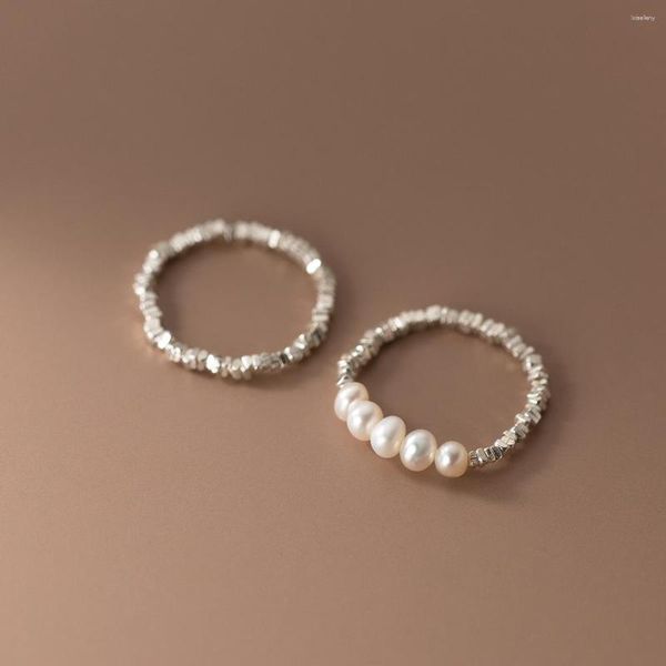 Cluster-Ringe La Monada Größe 54–59 mm Perle 925 Sterling Silber für Frauen Unregelmäßiger Finger Ehering Feines Schmuck-elastisches Seil