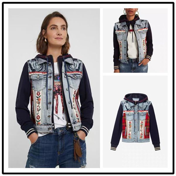 Giacche da donna Giacca in denim con maniche in maglia patchwork ricamata con paillettes irregolare singola originale spagnola 230731