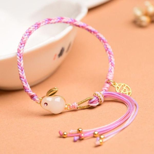 Шармовые браслеты модные ювелирные украшения девочка подарки ручной ремешок имитация нефрита браслета веревка китайского стиля плетены