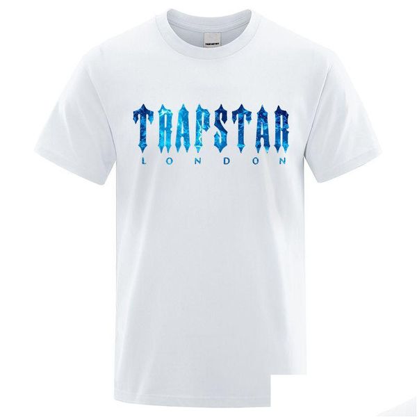 Camisetas Masculinas Trapstar London Undersea Blue Printed T Shirts Men Summer Respirável Casual Manga Curta Street Oversized Algodão Marca Dhfki