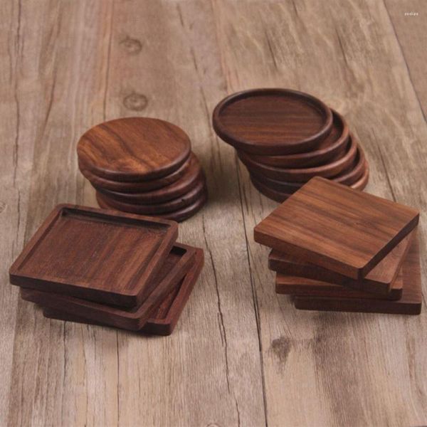 Tovagliette in legno di noce Tappetino per tazze Quadrato Circolare Tea Bar Coffee Shop House Porta acqua Pasto isolato