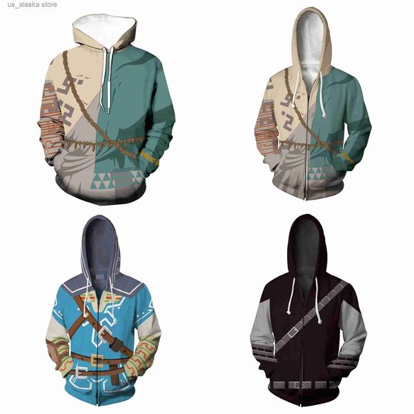 Moletons masculinos Link Cosplay Hoodie Men Come Game The Legend Cosplay of Zeldaing Tears Kingdom Halloween Carnival Party Cloth for Disguise T230731