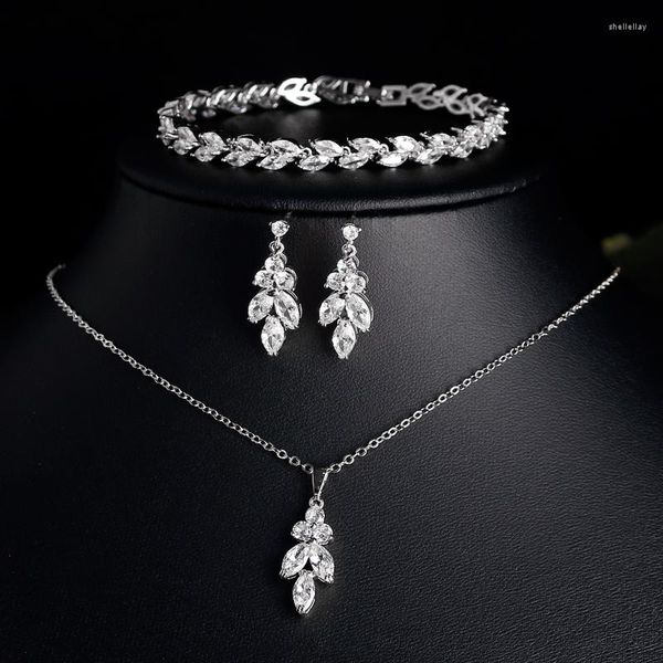 Halskette Ohrringe Set UILZ Mode Kristall Braut Für Frauen Silber Farbe Luxus Halsband Hochzeit Schmuck Geschenke