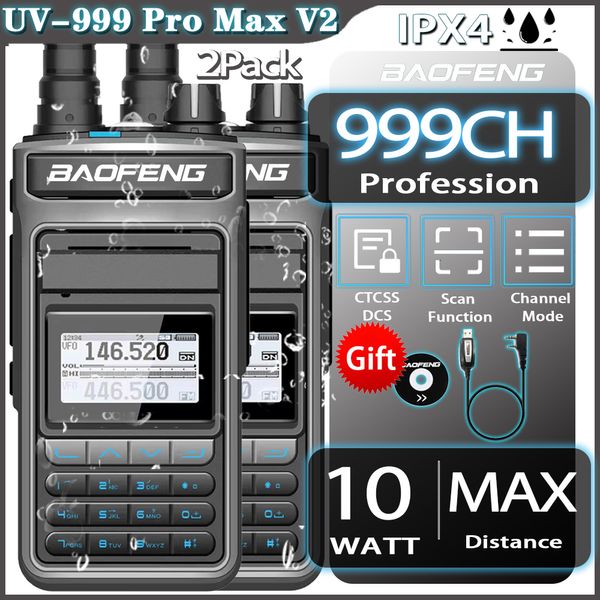 Walkie Talkie 2pcs Baofeng UV 999 Pro Max 10W High Power Profesional Handheld Pronceiver Dual Band 2 Way Hunting Radio 2023 230823