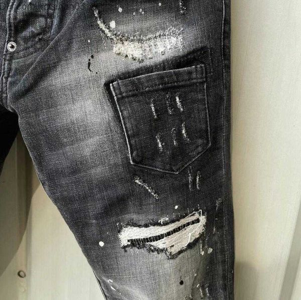 Calças masculinas da moda masculina casual jeans pintados com spray moda motocicleta e calça de tecido jeans de rua 089 # Z230802