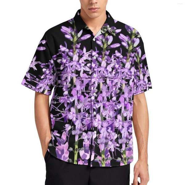 Camisas casuais masculinas Flor de lavanda Camisa solta Camisa masculina de férias Lindas flores Design Manga curta Harajuku Blusas grandes