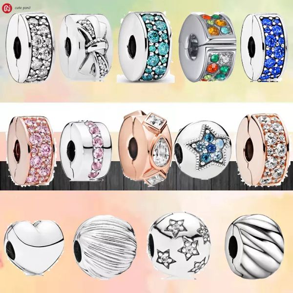 Charms in argento 925 perline adatte al fascino pandora 925 Bracciale Zircone brillante Apertura Posizionamento Fibbia Charms con foro set Ciondolo Gioielli con perline fini fai-da-te