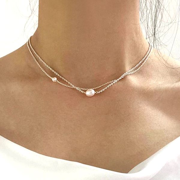 Fili Stringhe Collana doppia di perle d'acqua dolce naturale Catena in argento sterling 925 per gioielli da donna con girocollo femminile 230731