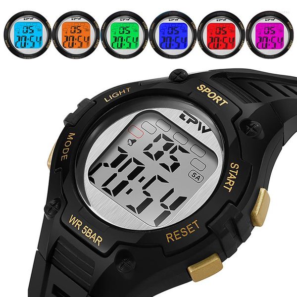 Relógios de pulso TPW Fashion Outdoor Sport Women Relógios multifuncionais Despertador Chrono 5Bar à prova d'água 7 cores Led Light Digital