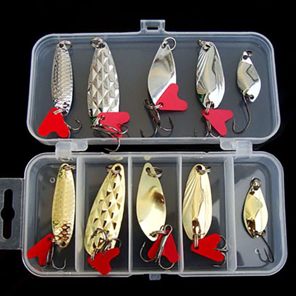 Приманки приманки 10pcsset приманки металлические спиннеры Spoon Set Spoon Set Sert Fishing Seerfins с коробками тройных крючков с жесткой приманкой 230801