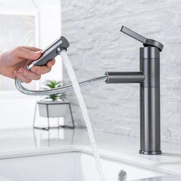 Badezimmer-Waschtischarmaturen SKOWLL Wasserhahn mit Pull-Down-Sprayer Ein-Loch-Waschbecken Toilette Einhand-Deckmontage-Waschtisch SK-6301