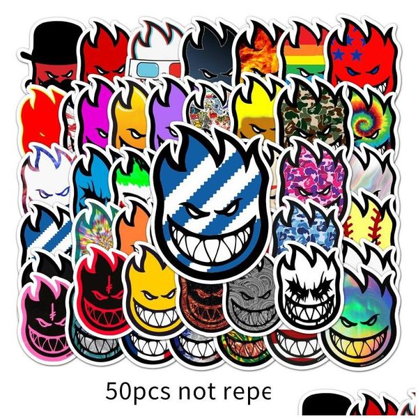 Adesivos de carro 50 pçs/lote muito legal Spitfre Skateboard Spitfire Adesivo Surf Skate Scooter Mobile Tablet Decalques Drop Delivery Mobiles M Dh2Bk