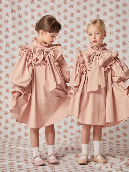 Mädchen Kleider Baby Mädchen Frühling Herbst Casual Kleid Auf Lager Kinder Mädchen Bowknot Plain A linie Kinder Lose Süße Oberbekleidung für Party 230731