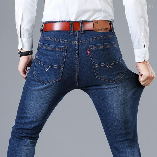 Jeans da uomo 2023 Pantaloni casual da lavoro per giovani in stile classico con stemma in denim elasticizzato dritto attillato 28-40