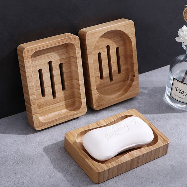 Bambu saboneteira titular sabonete em barra caixa de armazenamento chuveiro madeira natural saboneteiras bandeja para banheiro cozinha esponjas