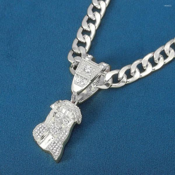 Colares com Pingente Personalidade Cabeça de Jesus Colar de Cristal Corrente Cubana Iced Out Para Jóias HipHop Homens Mulheres Acessórios de Moda