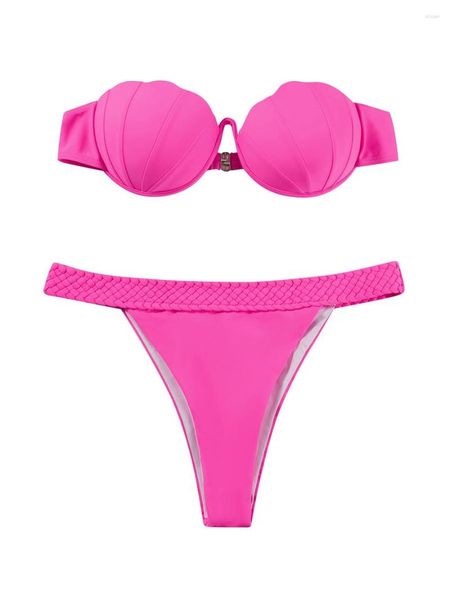 Costumi da bagno da donna Donna 2 pezzi Costumi da bagno bikini Tinta unita Senza spalline Top a fascia Reggiseno imbottito Perizoma Set costume da bagno da spiaggia