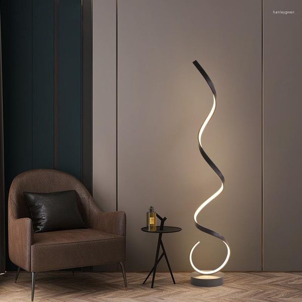 Lampade da terra Lampada a LED nordica Striscia a spirale Luci da comodino in alluminio bianco nero Soggiorno Studio Lettura Decor In piedi 110V 220V