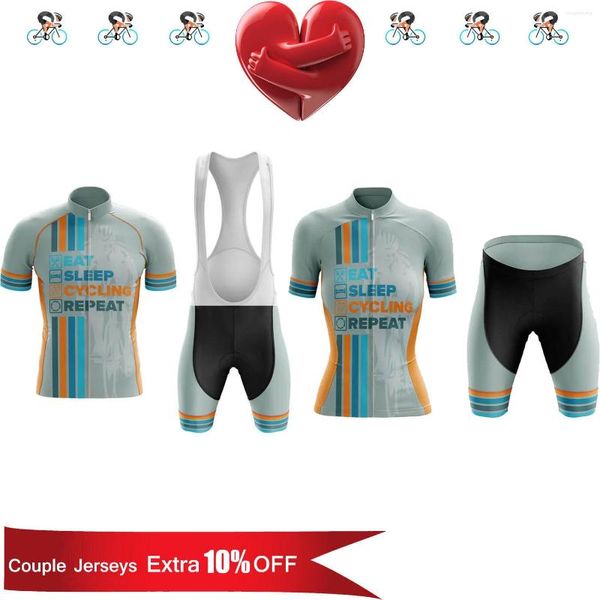 Conjuntos de corrida respirável De Pareja Funny Eat Sleep Cycling Repeat MTB Kits Marido Casal Jersey Kit