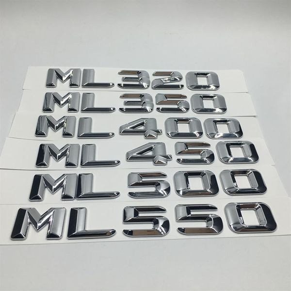 Adesivi per auto Chrome ML320 ML350 ML400 ML450 ML500 ML550 Tronco posteriore Distintivo dell'emblema Lettere per Mercedes Benz ML Class285K