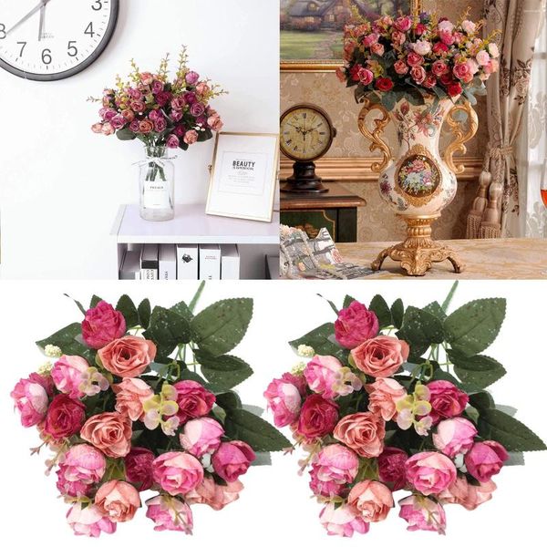 Fiori Decorativi 21 Teste Di Rose 7 Forchette Matrimonio Artificiale E Casa Pography Tavolo Da Pranzo Schiuma Di Caffè Foglie Autunnali