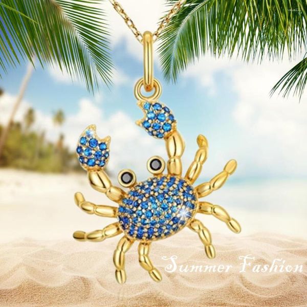 Anhänger-Halsketten, luxuriöse funkelnde blaue Strass-Krabben-Halskette für Frauen, eleganter Ozean-Stil, Schmuck, romantische Valentinstagsgeschenke