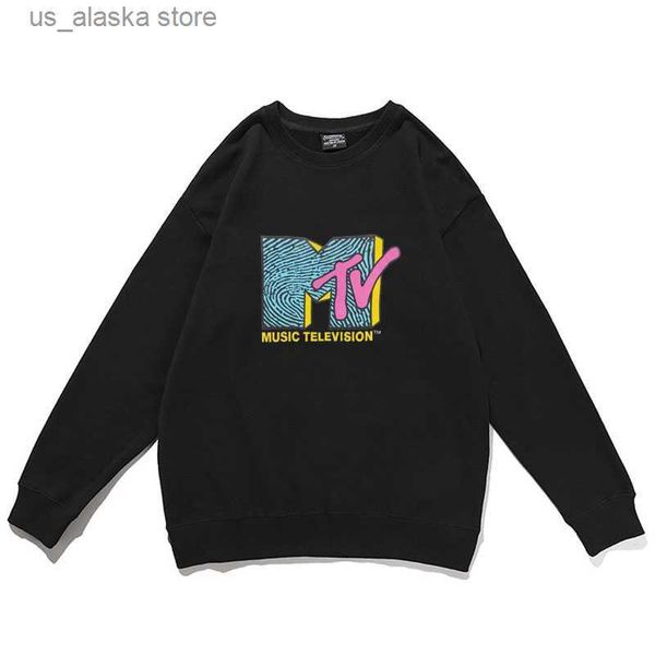 Moletons masculinos com capuz Mtv Music Television moletom masculino feminino moda retrô rock hip hop Tv pulôver cinza mesclado fashion sweatshirts Mew Streetwear T230731