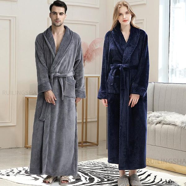 Erkekler pijama kış erkekler ekstra uzun artı boyutu sıcak pazen bornoz severler kimono kadife banyo bornozlar giyinme elbisesi mercan flce slpwear