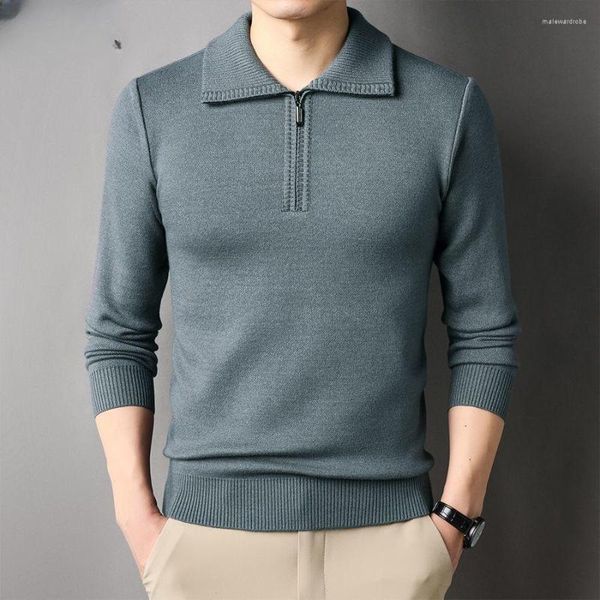 Erkek Sweaters Bahar Sonbahar Pamuk Örme Külotlar Günlük Spor Fit Tipi Yarım Zipper 2023 Örgü Sweater C119