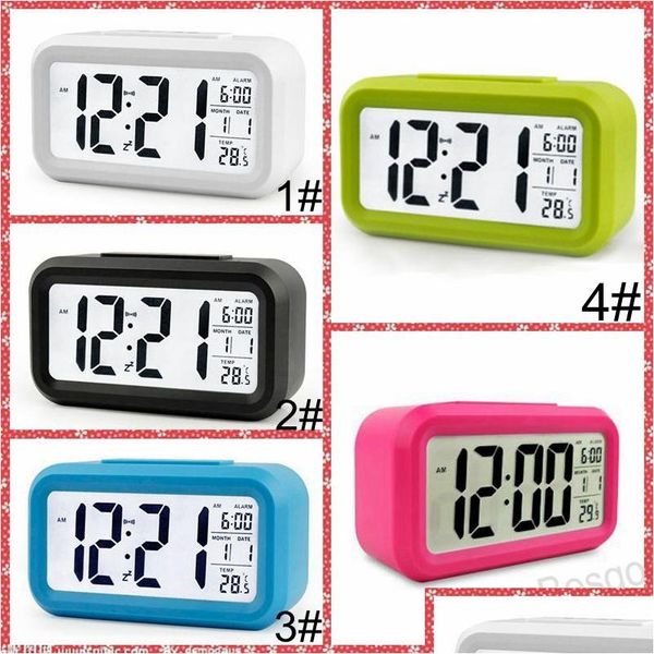 Relógios de Mesa De Mesa Despertador De Plástico Mudo Lcd Temperatura Inteligente Fofo Posensitivo Cabeceira Digital Sn Nightlight Calendário Bh4298 Drop Dhuyh