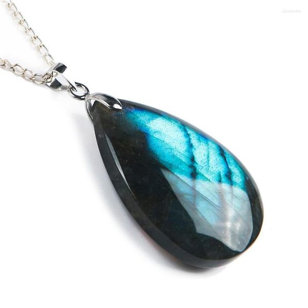 Collane con ciondolo Collana da donna a forma di goccia d'acqua in pietra labradorite naturale con luci blu naturali