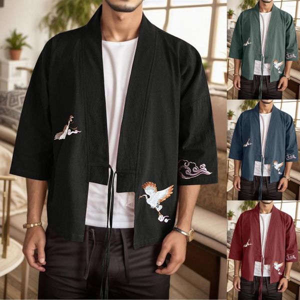 Giacche da uomo Mens Ricamo Stile Nazionale Retro Hanfu Giapponese Sciolto Cardigan Maglione 3xl Anni '50 Uomo Più Dolce Per