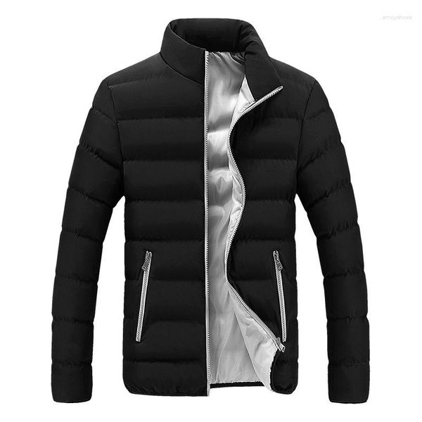 Jaquetas masculinas outono inverno jaqueta casacos à prova de vento neve com interior para baixo camada de algodão roupas quentes roupas finas gola alta outwear 2023