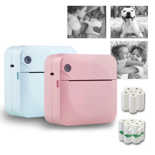 Pocket Mini Printer Portable Wireless BT Thermal Photo Para IOS Android Mobile Phone, impressão sem tinta Gift Study Notes Label Receipt With 11 Rolls Of Paper