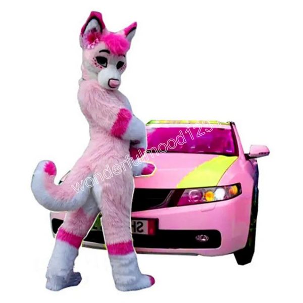 Halloween New Sexy Pink Husky Fox Dog Mascot Costume Adult Birthday Party Fancy Dress Outfits Abbigliamento Fancy Dress Suit