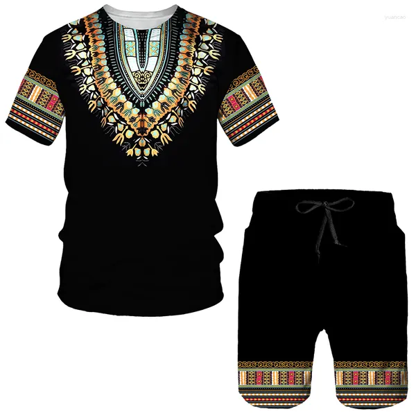 Erkeklerin izleri yaz African Dashiki T-shirt takım elbise Erkek gündelik 3D baskılı etnik tarzı