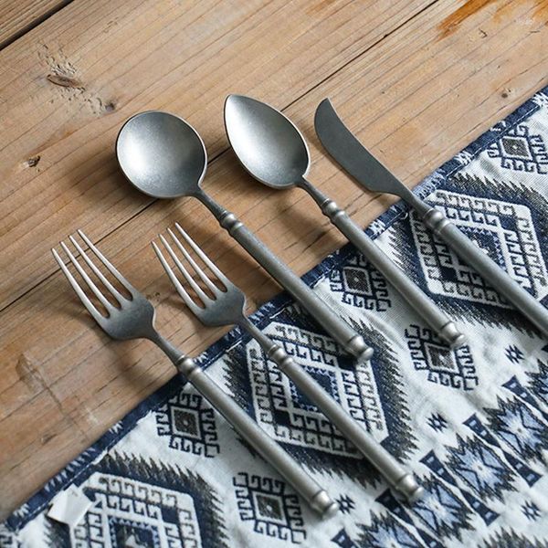 Ужина для наборов посуды Retro Scrub 304Flatware Кухонные столовые столовые набор стейк -вилка ложки десерт винтажный ресторан из нержавеющей стали из нержавеющей стали