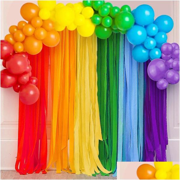 Decoração de festa 6 cores arco-íris pano de fundo 4,5 cm x 2 rolo de papel crepe látex balão arco guirlanda chá de bebê feliz aniversário menina gota dhwxt