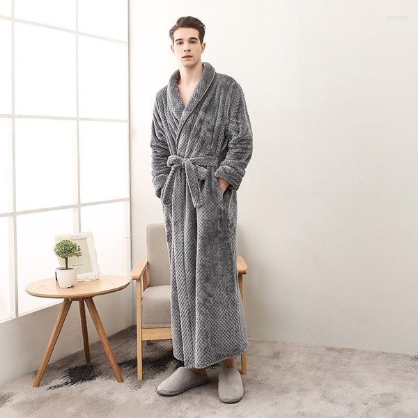 Indumenti da notte da uomo in flanella solido accappatoio spesso caldo inverno uomo vestaglia con fasce colletto rovesciato soffice coppia kimono uomo 2023