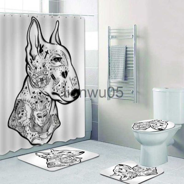 Tende da doccia Cool Tattoo Bullterrier Cane Ritratto di Bull Terrier Bagno Tende da doccia per bagno Toilette Animali domestici Decorazioni per la casa x0731