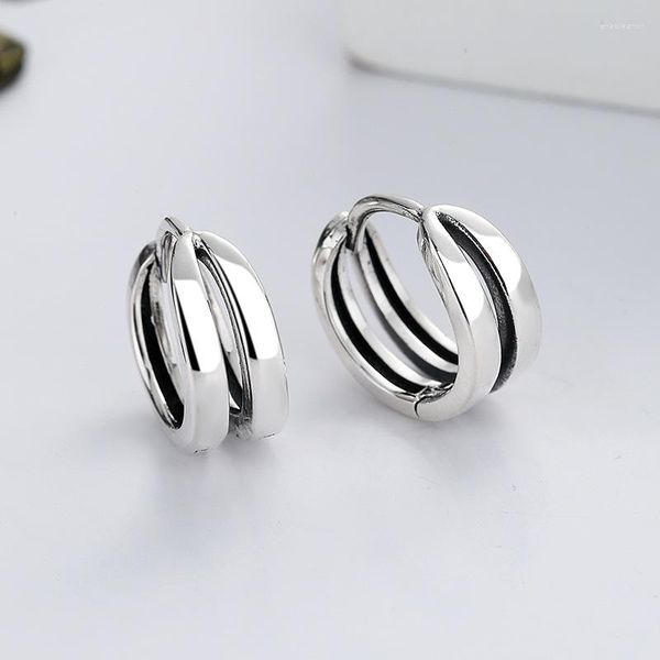 Creolen S925 Sterling Silber Doppelschicht für Männer und Frauen Schmuck minimalistischen Geometrie-Stil