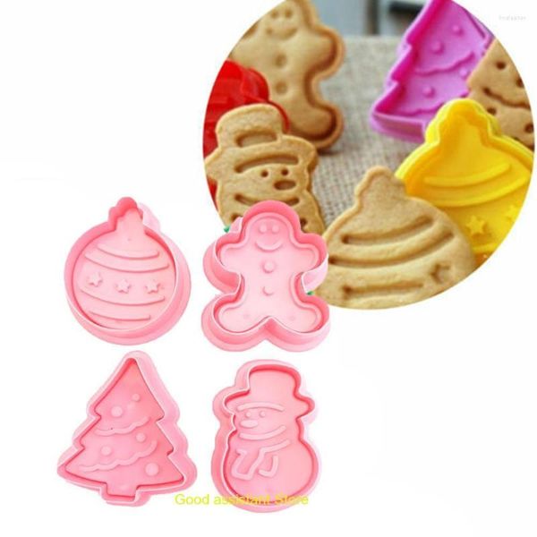 Backformen 4 teile/satz Weihnachten Cookie Cutter Stempel Form Kunststoff 3D Kuchen Keks Plunger Form DIY Gebäck Werkzeuge