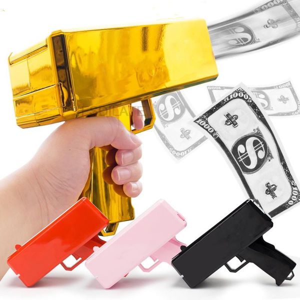 Giochi di novità Pistola per banconote Giochi di società Pistola Giocattoli per feste Giochi Cash Cannon Giocattoli divertenti pistola per banconote Nozze d'oro 100 pezzi banconote false 230801