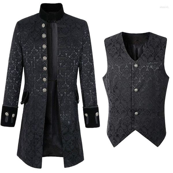 Erkek Ceket Retro Steampunk Trençkot Victoria Gotik Gotik Cadılar Bayramı Vampir Kostümü Erkek Blazer Takım Smokedo Stand Yakası Yetişkin için