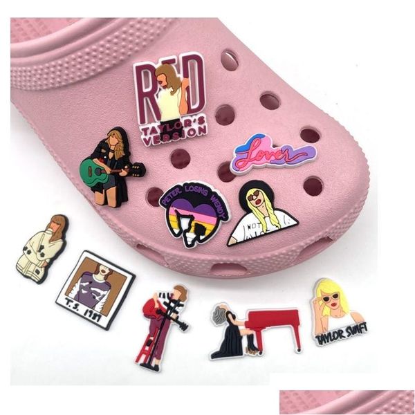 Ayakkabı Parçaları Aksesuarlar Toptan Pvc Clog Charms Dekorasyon Toka Pimleri Düğmeleri Takım Karikatür Karikatür Singer Kızlar Erkek Hediye Drop de Serisi Rastgele