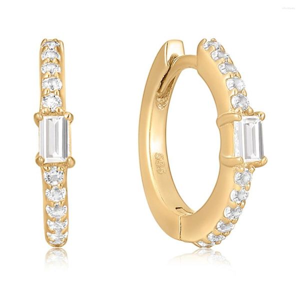 Brincos de argola Jóias finas Círculo Brinco de diamante Ouro maciço 14k Baguete Topázio Huggies Noivado Casamento Presente de aniversário