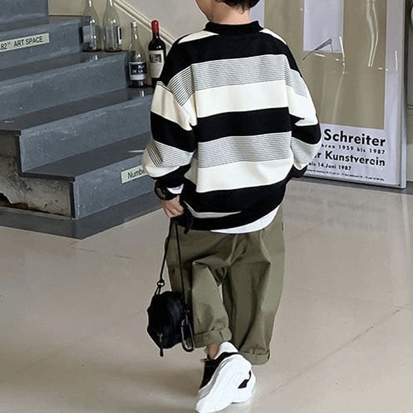 Hoodies Sweatshirts Frühling Jungen Kleidung Gestreiften Brief Gedruckt Koreanische Version Top Langarm Lose Mode Lässig Rundhals Kinder 230801