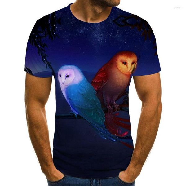 Camisetas masculinas de verão e femininas casuais estilo camiseta impressão 3D pássaros tendência da moda jovem bonito