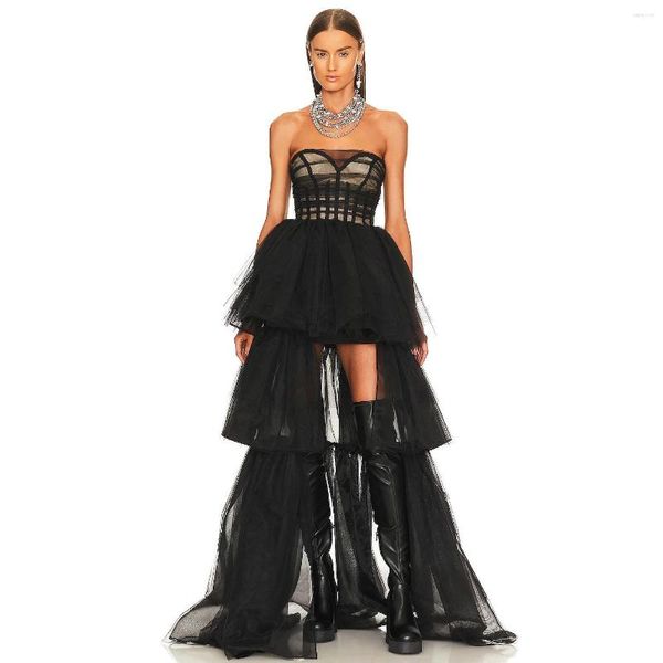 Vestidos casuais de alta qualidade preto em camadas de tule baixo vestidos longos para festa espartilho moda feminina maxi vestido querido tutu robe